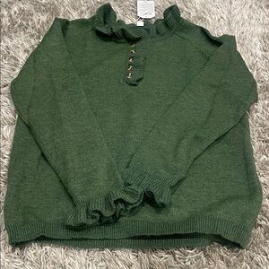 Green Ruffled Women's Sweater